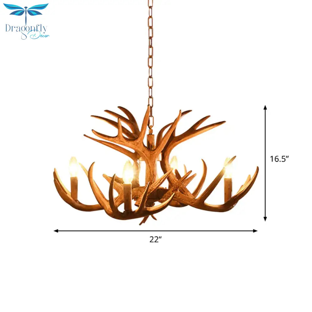 Antler Living Room Hanging Lamp Traditional Resin 4/6 Bulbs Brown Adjustable Chandelier Pendant
