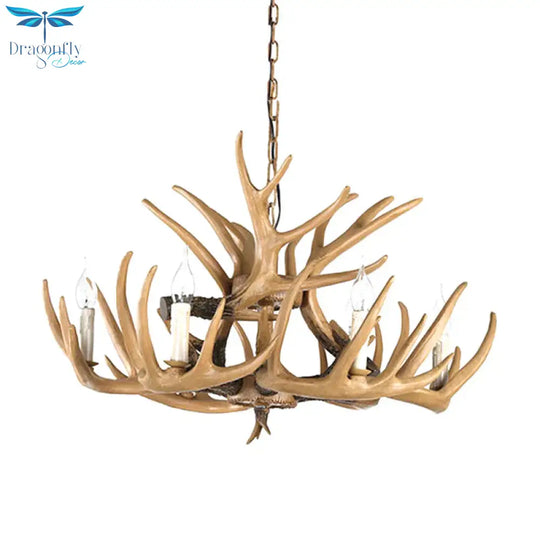 Antler Living Room Hanging Lamp Traditional Resin 4/6 Bulbs Brown Adjustable Chandelier Pendant