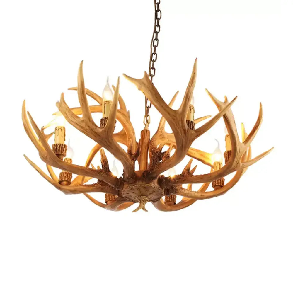 Antler Restaurant Chandelier Country Resin 6/8 Bulbs Brown Finish Hanging Light Fixture