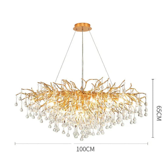 Anya - Led Crystal Chandeliers Long - 100Cm / Gold Body Warm White Chandelier