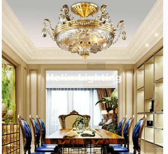 Art Deco Bronze Style Crystal Ceiling Light - Semi Flush Design For Living Room Home Decoration