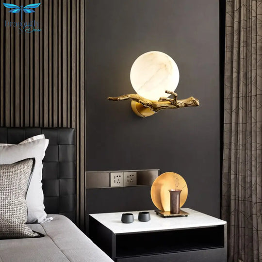 Aurora - Light Luxury All - Copper Marble Wall Lamp For High - End Living Spaces Wall Lamp