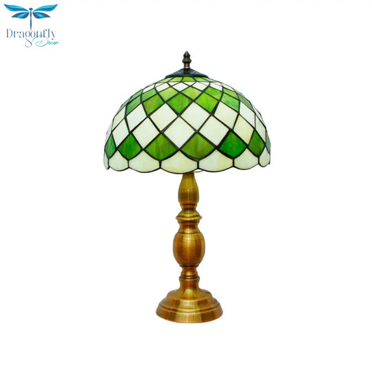 Aurore - 1 - 1 Head Bedroom Nightstand Lighting Mediterranean Green Table Lamp With Lattice Bowl