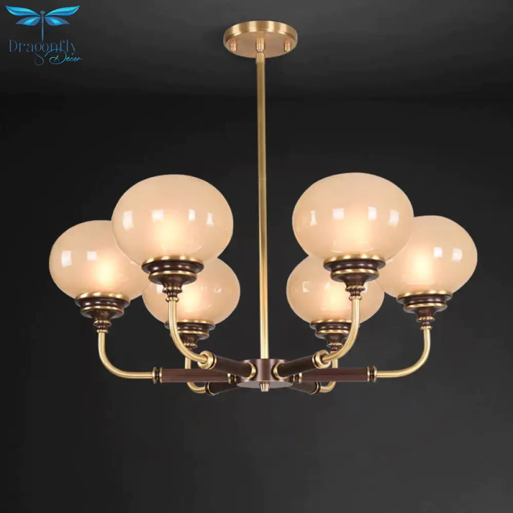 Ball Frosted Glass Ceiling Chandelier Colonial 3/6 Heads Dining Room Pendant Light In Black And Gold