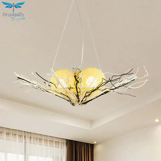 Bamboo Flared Ceiling Chandelier Asia 3 Heads Beige Pendant Lighting Fixture For Living Room