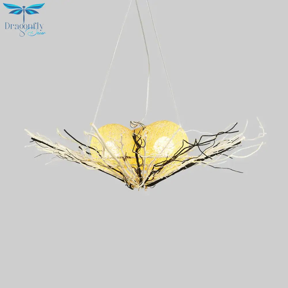 Bamboo Flared Ceiling Chandelier Asia 3 Heads Beige Pendant Lighting Fixture For Living Room