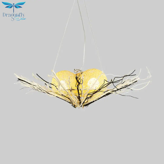 Bamboo Flared Ceiling Chandelier Asia 3 Heads Beige Pendant Lighting Fixture For Living Room