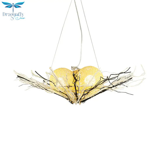 Bamboo Flared Ceiling Chandelier Asia 3 Heads Beige Pendant Lighting Fixture For Living Room