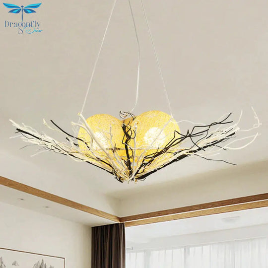Bamboo Flared Ceiling Chandelier Asia 3 Heads Beige Pendant Lighting Fixture For Living Room
