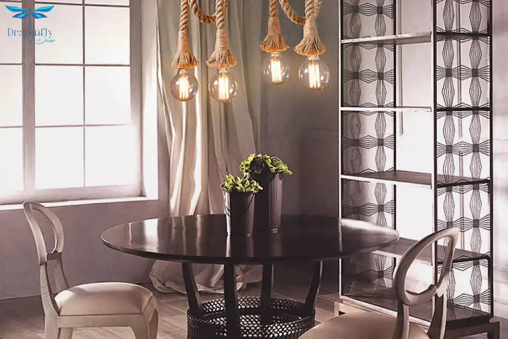 Bamboo Hemp Rope Pendant Lights Creative Restaurant Decoration Lamps Retro Bar Table Garden Hunging