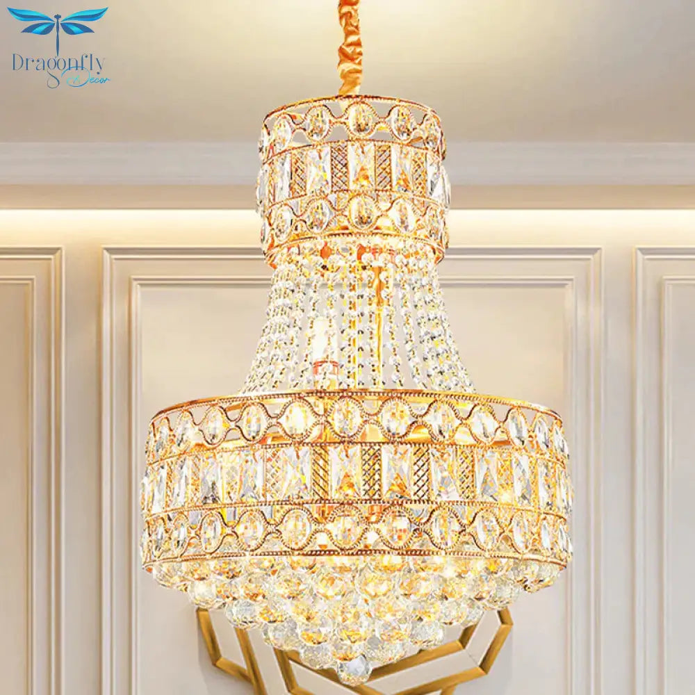 Baroque Empire Chandelier 5 Lights Crystal Suspension Lighting In Gold For Living Room
