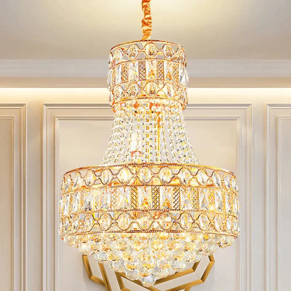 Baroque Empire Chandelier 5 Lights Crystal Suspension Lighting In Gold For Living Room