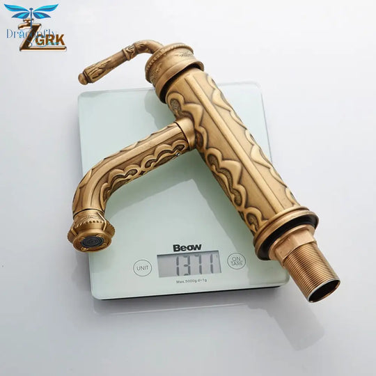 Basin Faucets Solid Brass Vintage Antique Bathroom Faucet Single Handle 360 Degree Swivel Spout Hot