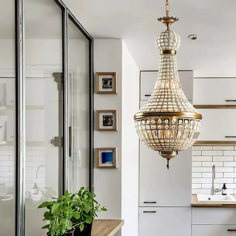 Basket Bedroom Chandelier Lamp Minimalism Crystal 6 Lights Brass Hanging Pendant Light