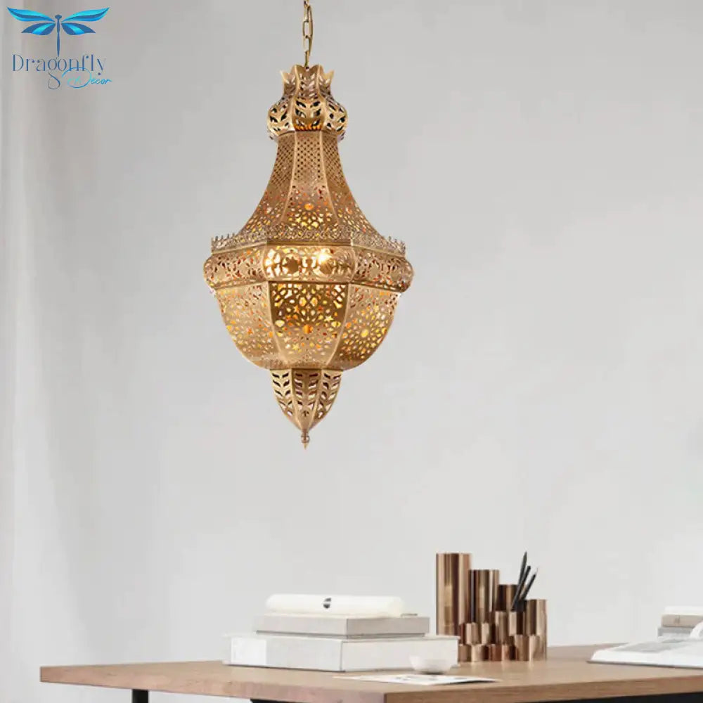 Basket Metal Chandelier Light Arab 4 Heads Restaurant Pendant Lighting Fixture In Brass