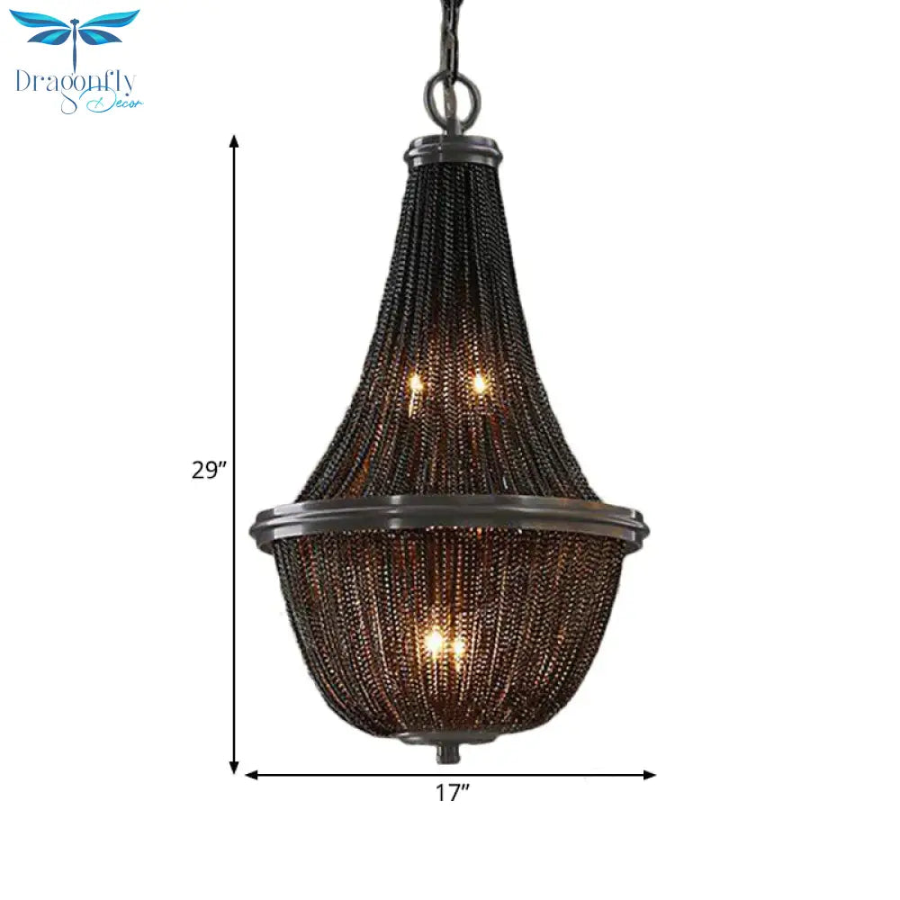 Basket Metal Chandelier Light Traditional 6/8 Lights Dining Room Suspension Pendant In Black