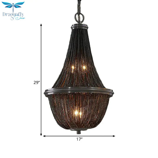 Basket Metal Chandelier Light Traditional 6/8 Lights Dining Room Suspension Pendant In Black