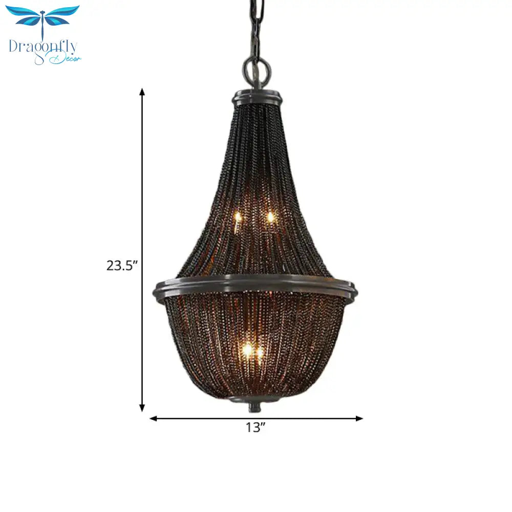 Basket Metal Chandelier Light Traditional 6/8 Lights Dining Room Suspension Pendant In Black