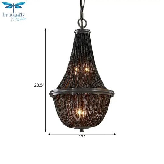 Basket Metal Chandelier Light Traditional 6/8 Lights Dining Room Suspension Pendant In Black