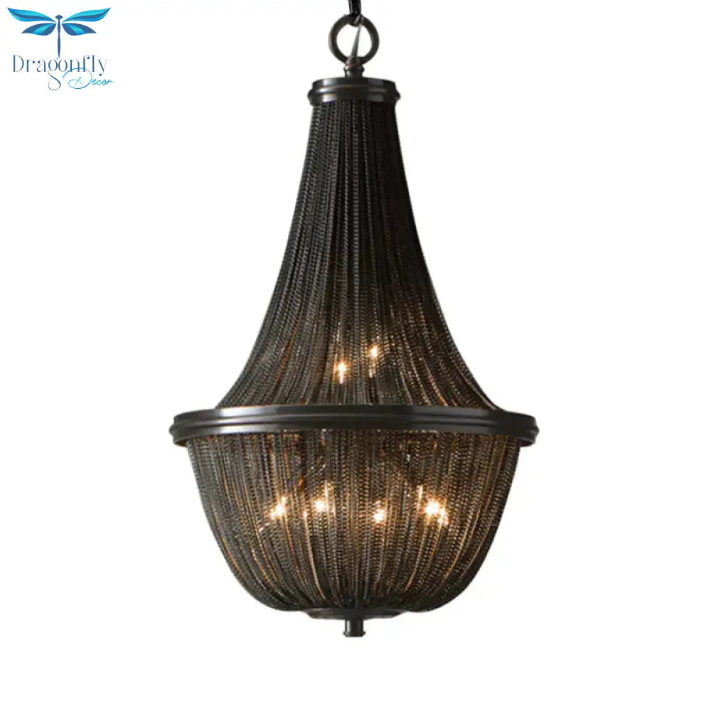 Basket Metal Chandelier Light Traditional 6/8 Lights Dining Room Suspension Pendant In Black