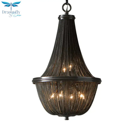 Basket Metal Chandelier Light Traditional 6/8 Lights Dining Room Suspension Pendant In Black
