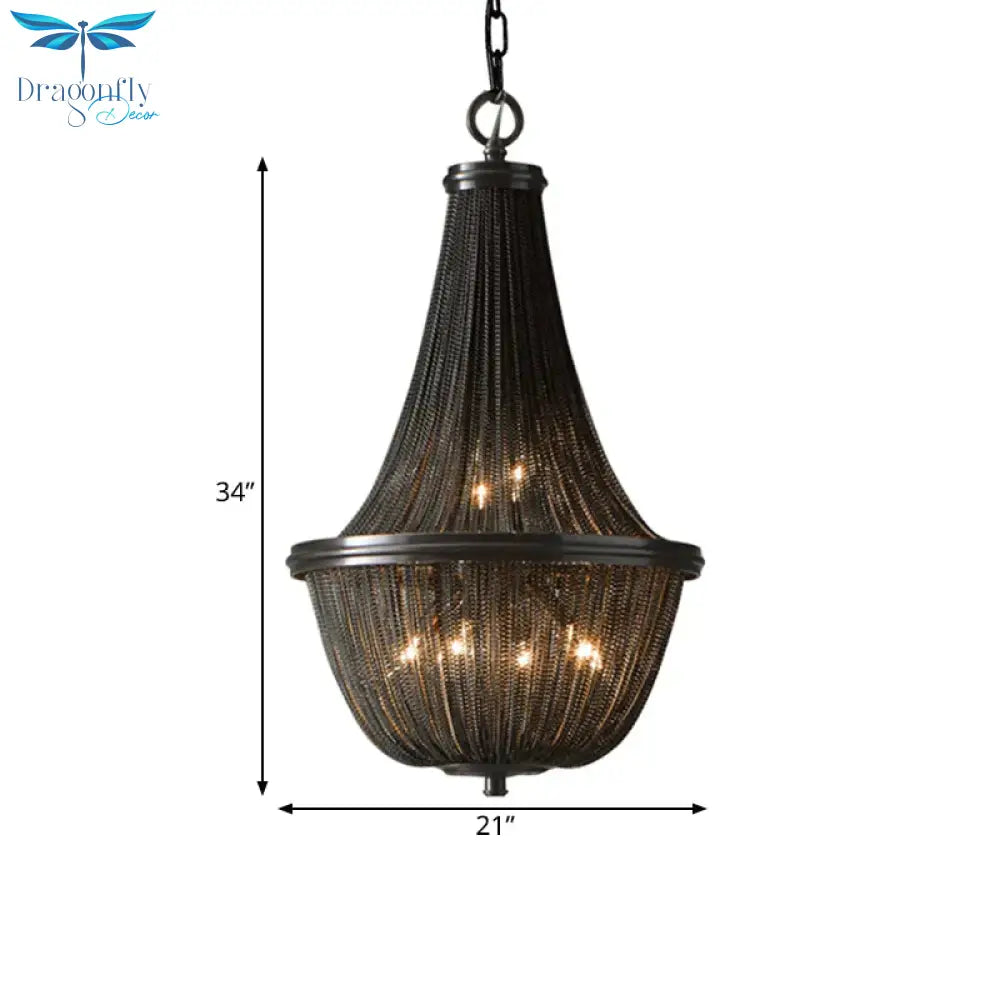 Basket Metal Chandelier Light Traditional 6/8 Lights Dining Room Suspension Pendant In Black