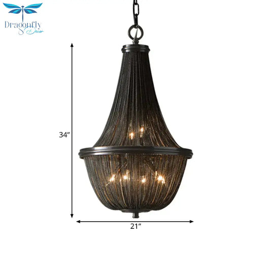 Basket Metal Chandelier Light Traditional 6/8 Lights Dining Room Suspension Pendant In Black