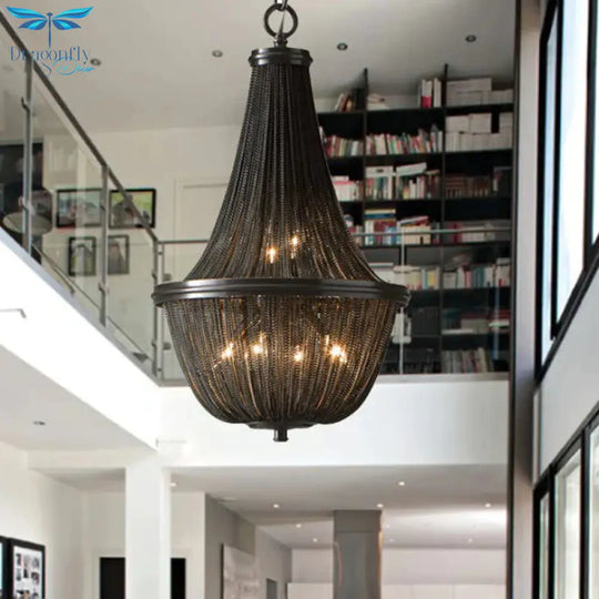 Basket Metal Chandelier Light Traditional 6/8 Lights Dining Room Suspension Pendant In Black