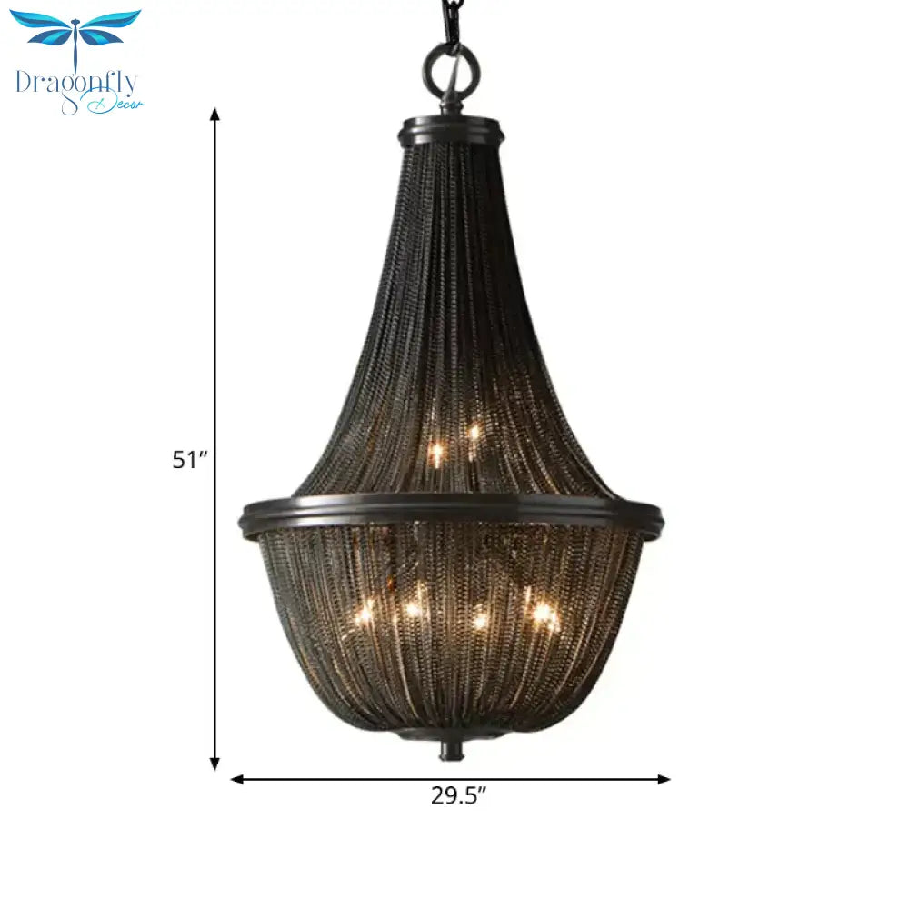 Basket Metal Chandelier Light Traditional 6/8 Lights Dining Room Suspension Pendant In Black