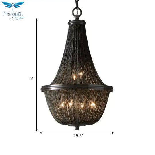 Basket Metal Chandelier Light Traditional 6/8 Lights Dining Room Suspension Pendant In Black
