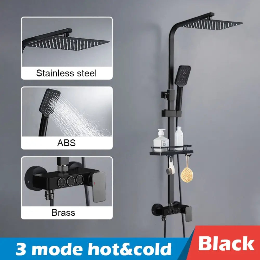 Bathroom Shower Set Black Gold Rain Faucet Thermostatic Digital Display Mixer Taps Copper Systems