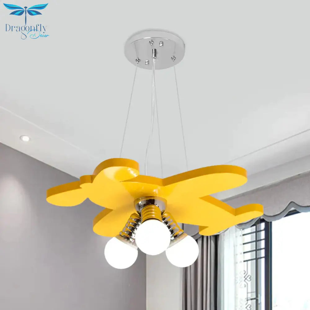 Battle - Plane Kindergarten Chandelier Lamp Acrylic 3 Heads Children Style Bulb Hanging Light In