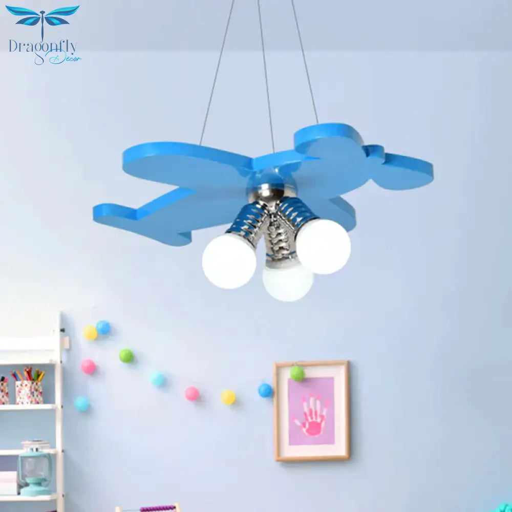 Battle - Plane Kindergarten Chandelier Lamp Acrylic 3 Heads Children Style Bulb Hanging Light In