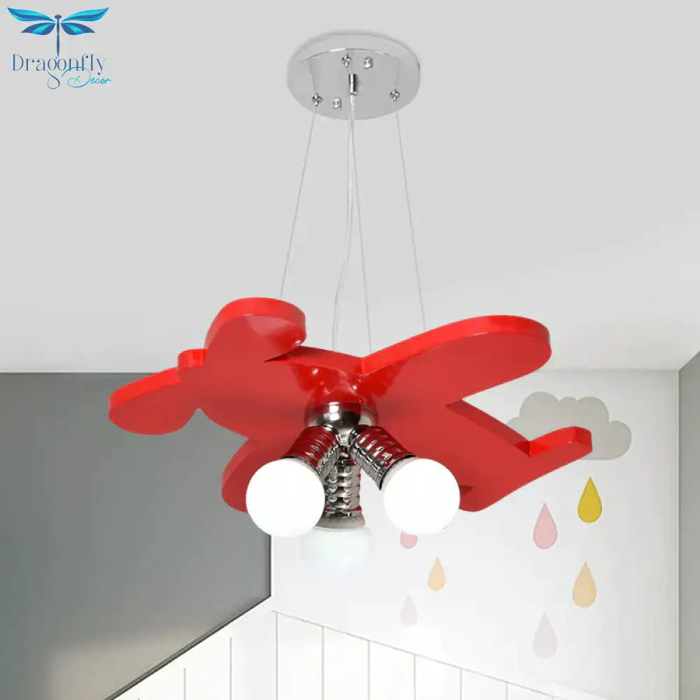 Battle - Plane Kindergarten Chandelier Lamp Acrylic 3 Heads Children Style Bulb Hanging Light In