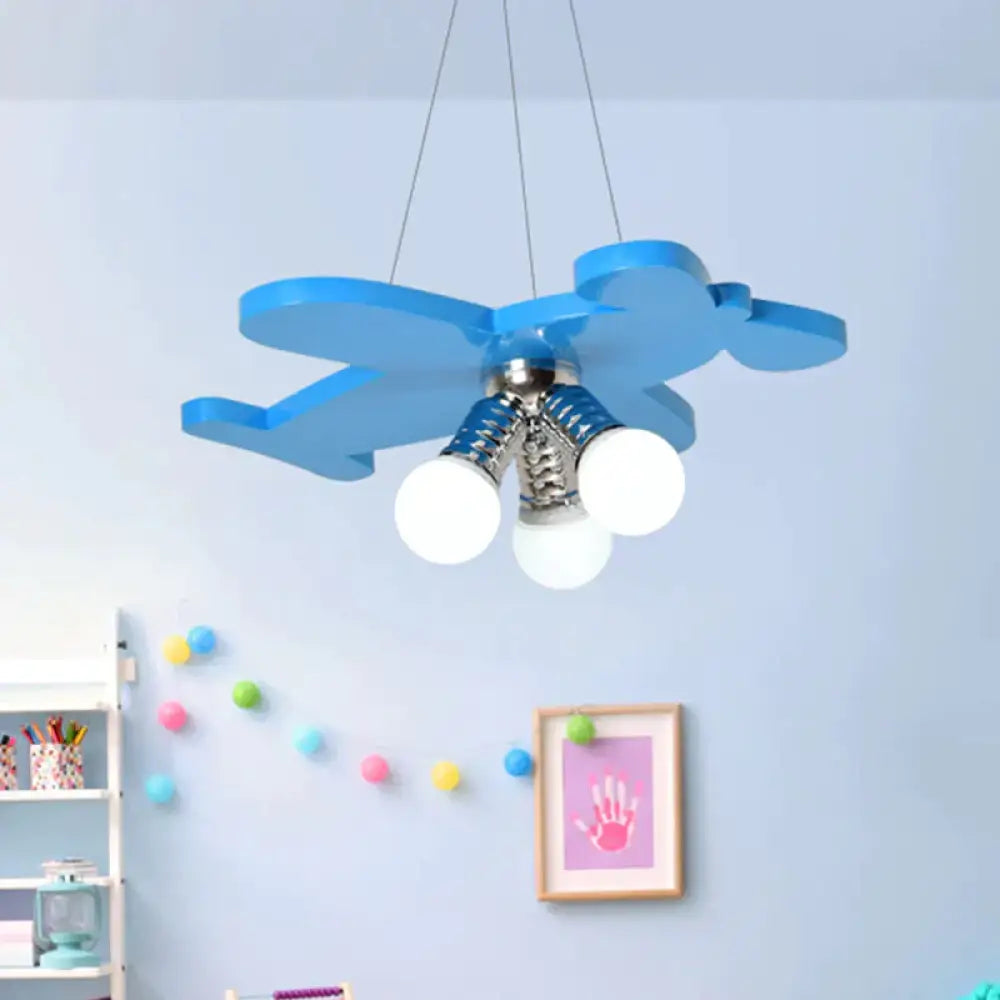 Battle - Plane Kindergarten Chandelier Lamp Acrylic 3 Heads Children Style Bulb Hanging Light In