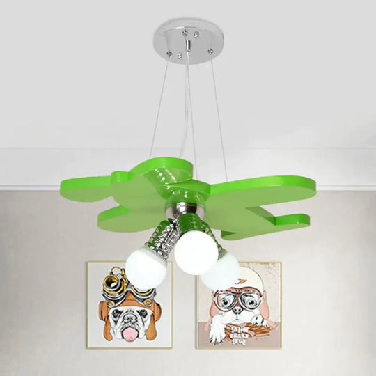 Battle - Plane Kindergarten Chandelier Lamp Acrylic 3 Heads Children Style Bulb Hanging Light In