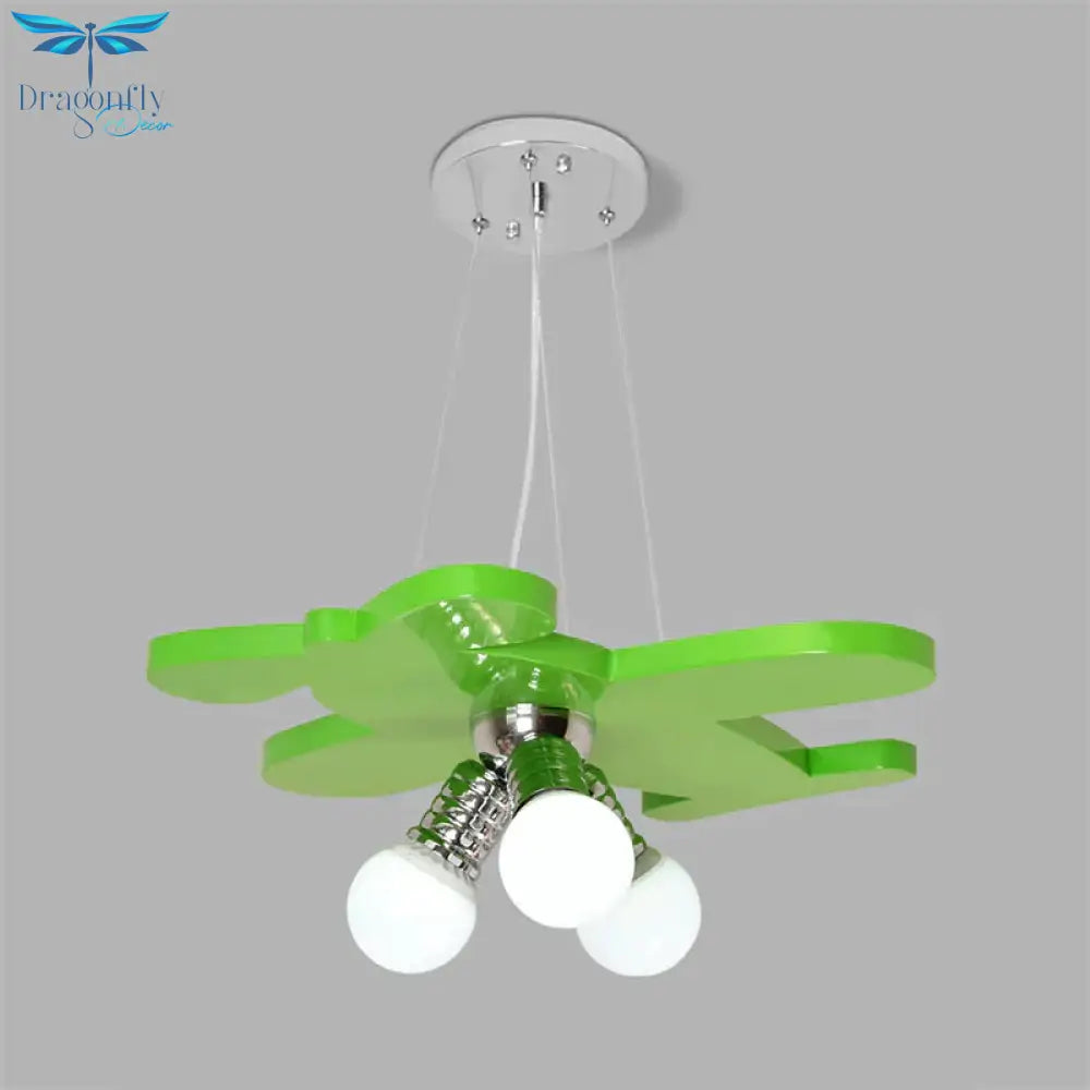 Battle - Plane Kindergarten Chandelier Lamp Acrylic 3 Heads Children Style Bulb Hanging Light In