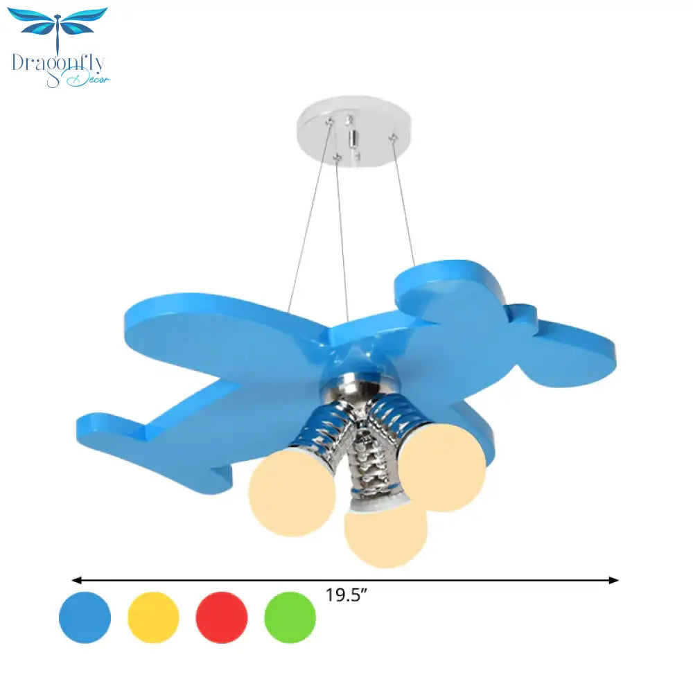 Battle - Plane Kindergarten Chandelier Lamp Acrylic 3 Heads Children Style Bulb Hanging Light In