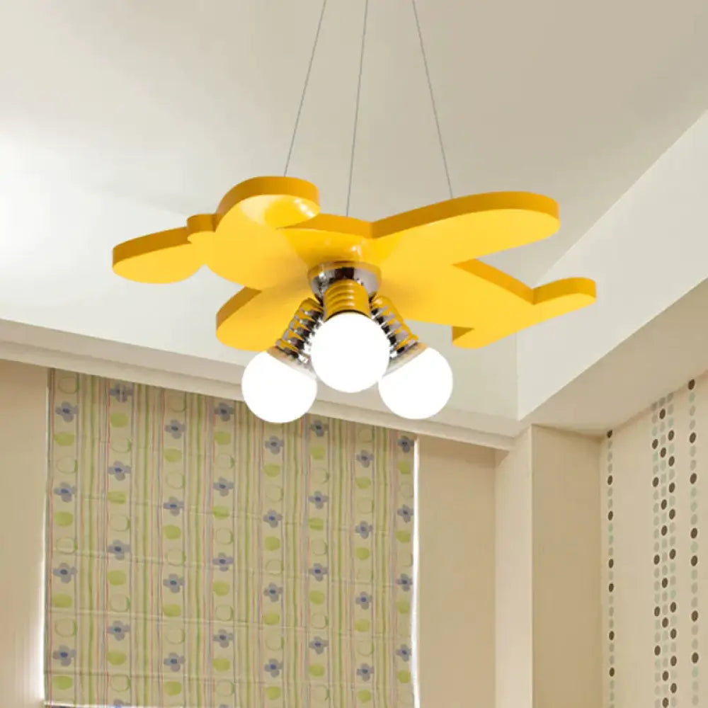 Battle - Plane Kindergarten Chandelier Lamp Acrylic 3 Heads Children Style Bulb Hanging Light In
