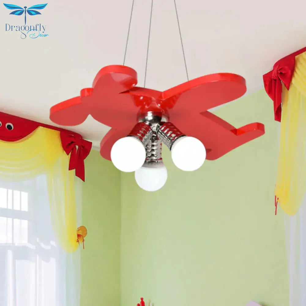 Battle - Plane Kindergarten Chandelier Lamp Acrylic 3 Heads Children Style Bulb Hanging Light In