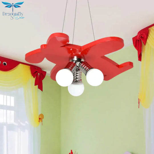Battle - Plane Kindergarten Chandelier Lamp Acrylic 3 Heads Children Style Bulb Hanging Light In