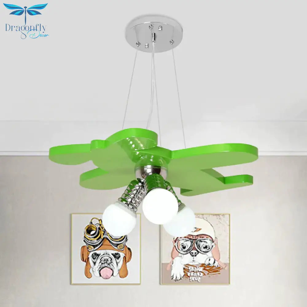 Battle - Plane Kindergarten Chandelier Lamp Acrylic 3 Heads Children Style Bulb Hanging Light In