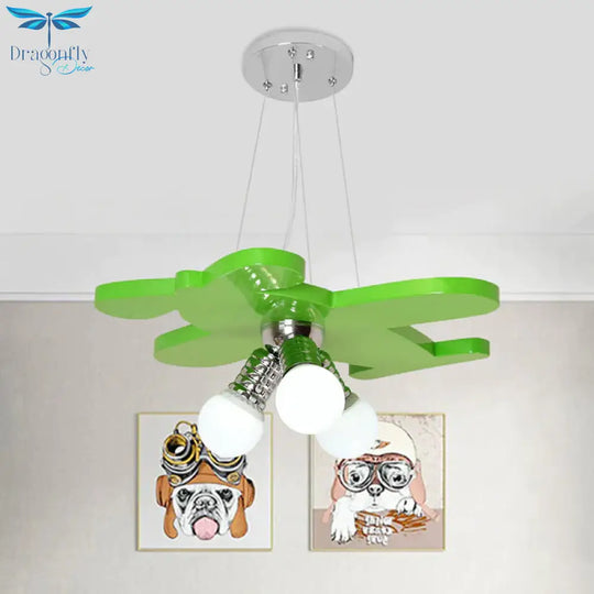Battle - Plane Kindergarten Chandelier Lamp Acrylic 3 Heads Children Style Bulb Hanging Light In