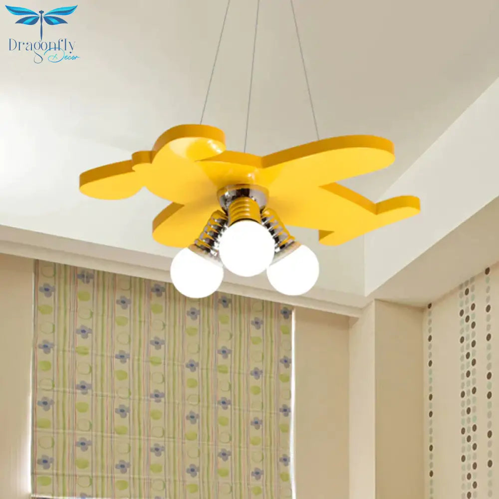 Battle - Plane Kindergarten Chandelier Lamp Acrylic 3 Heads Children Style Bulb Hanging Light In