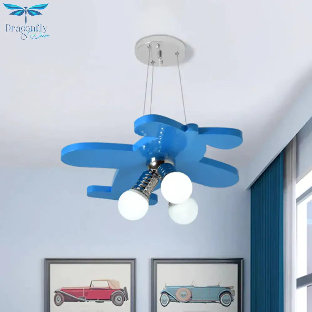 Battle - Plane Kindergarten Chandelier Lamp Acrylic 3 Heads Children Style Bulb Hanging Light In