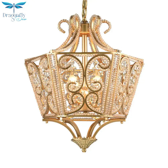 Beaded Chandelier Lamp Traditional K9 Crystal 4 Bulbs Living Room Hanging Light Fixture In