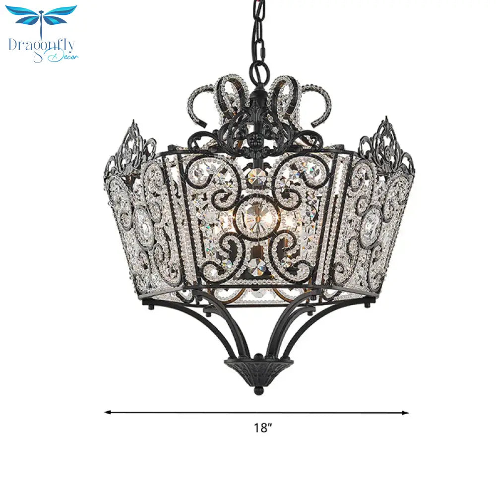 Beaded Chandelier Lamp Traditional K9 Crystal 4 Bulbs Living Room Hanging Light Fixture In