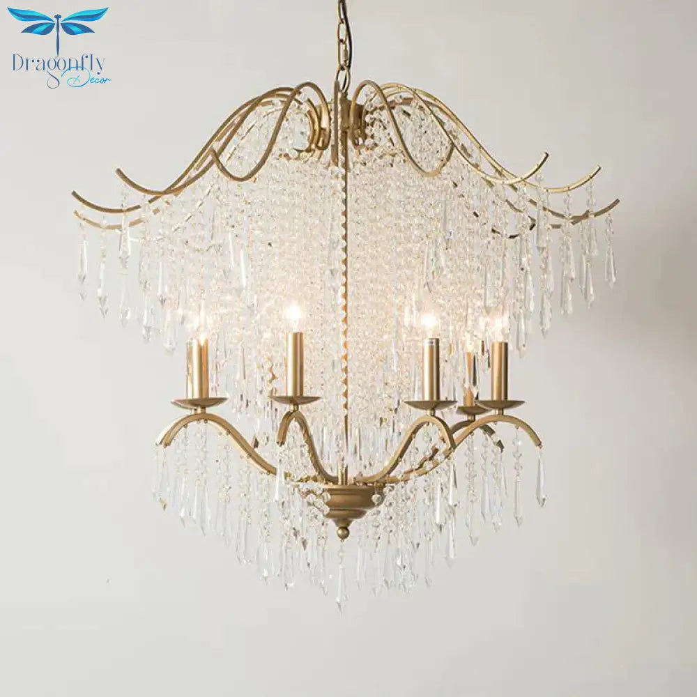Beaded Living Room Chandelier Lighting Minimalism Crystal 6/8 Lights Gold Hanging Light Fixture