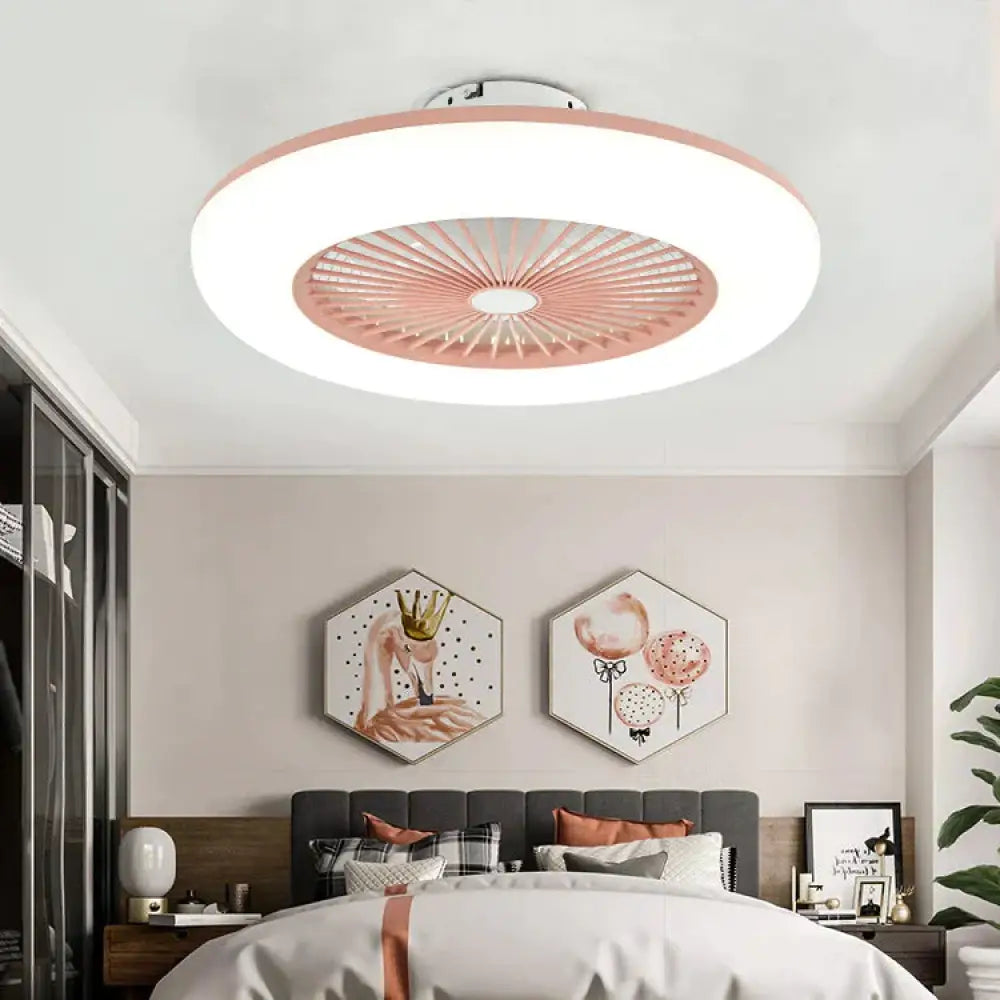Bedroom Ceiling Light Macaron Invisible Fan Lamp Led Pink / 220V Trichromatic Light