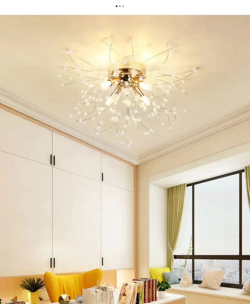 Bedroom Crystal Ceiling Lamp Dandelion Romantic Creative No Bulb / Golden 4 Heads - Dia40Cm
